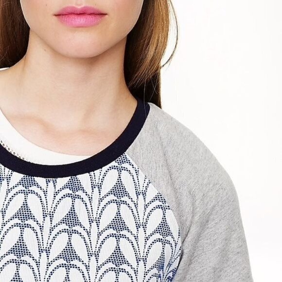 J Crew Blue And Gray Embroidered Panel Short Cuffed Sleeve Sweatshirt Top XS - Picture 3 of 11